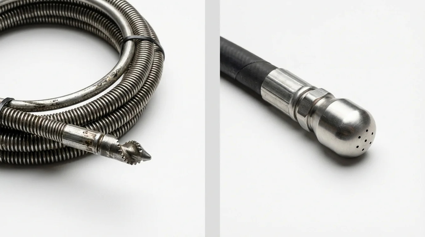 Drain snake cable and hydro jetting nozzle used for drain cleaning in Marion, OH