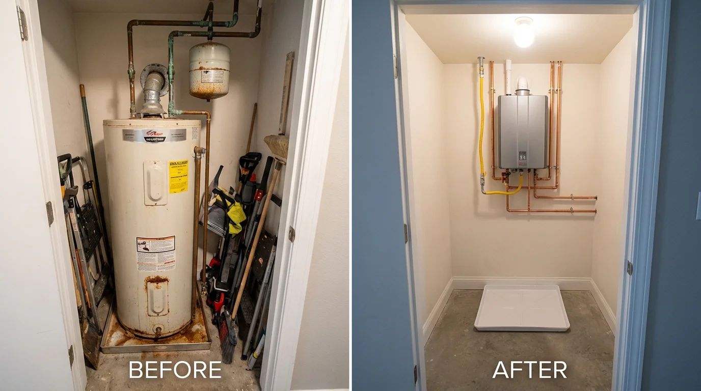 Tank water heater versus wall-mounted tankless unit comparison for Marion, OH homeowners
